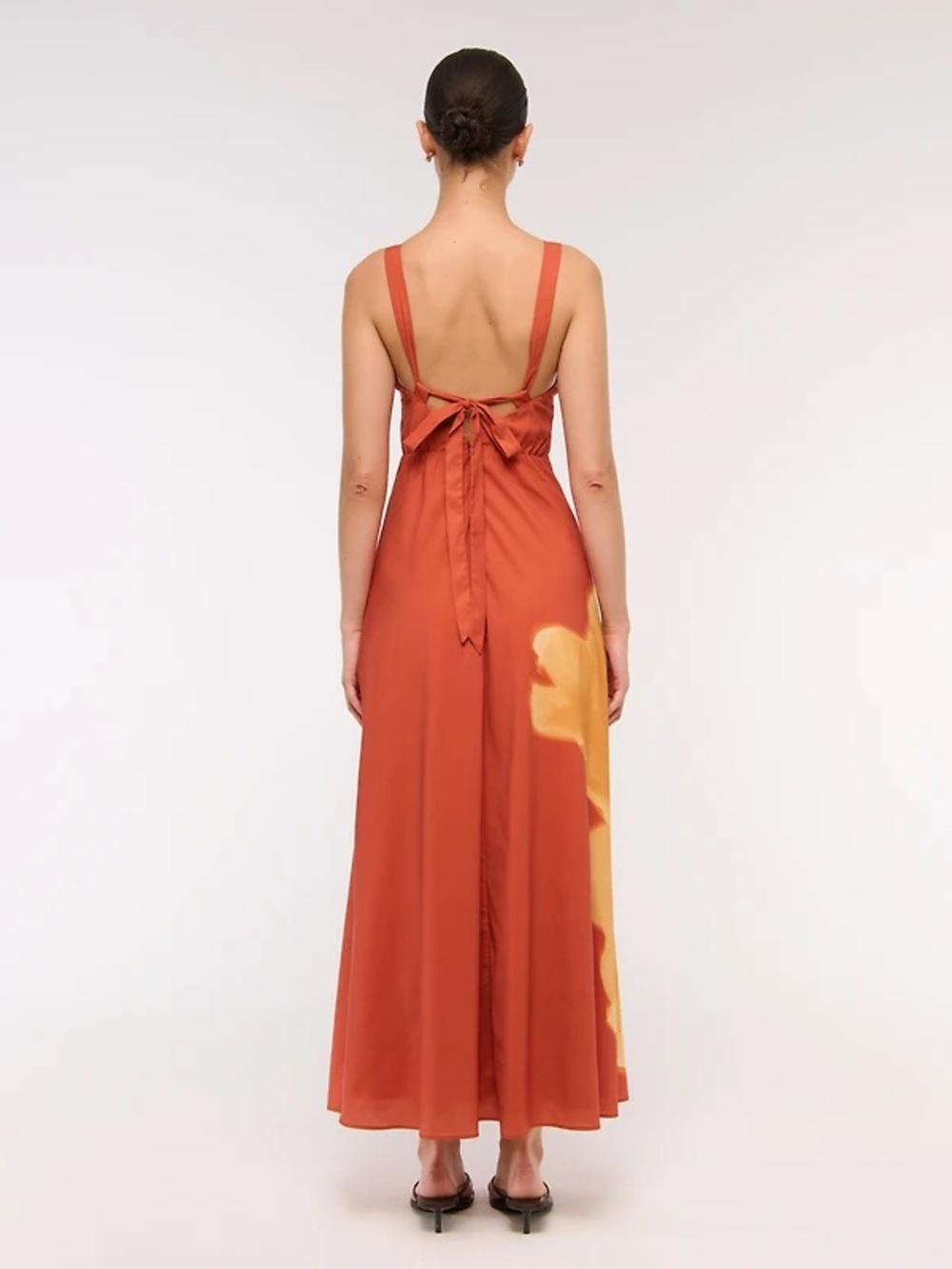 Abercrombie Dipped Waist Hardware Maxi Dress Orange Floral Size XS - Picture 5 of 8